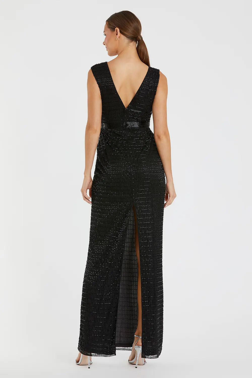V-Neck Beaded Column Gown with Cap Sleeves | Mac Duggal Dress 5625