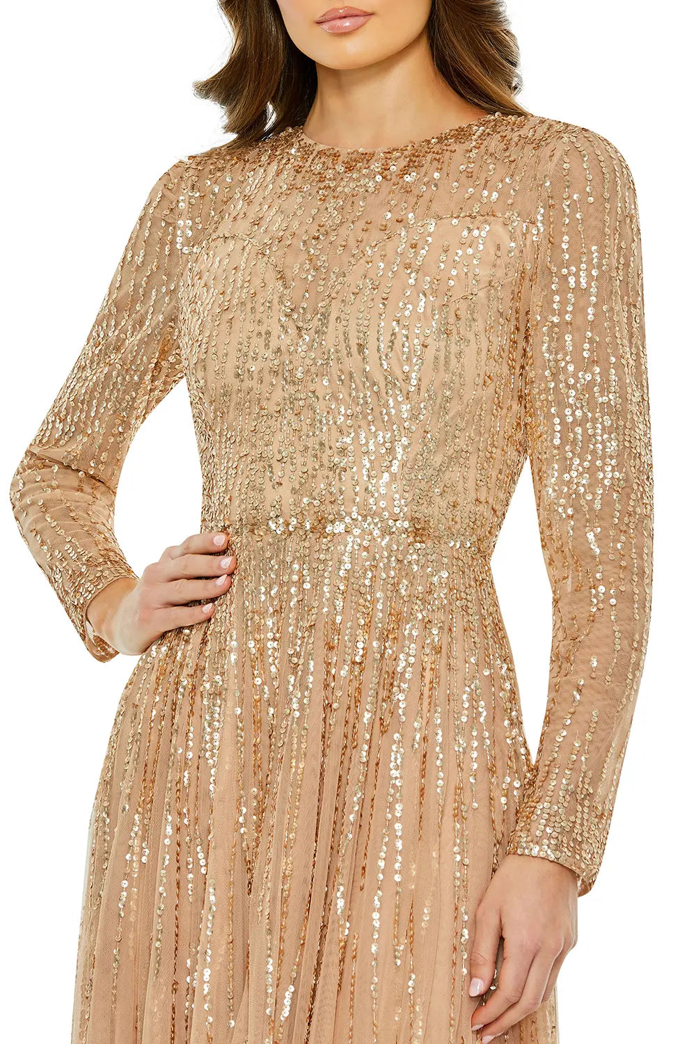 Long Sleeve High Neck Embellished Dress | Mac Duggal Dress 5636