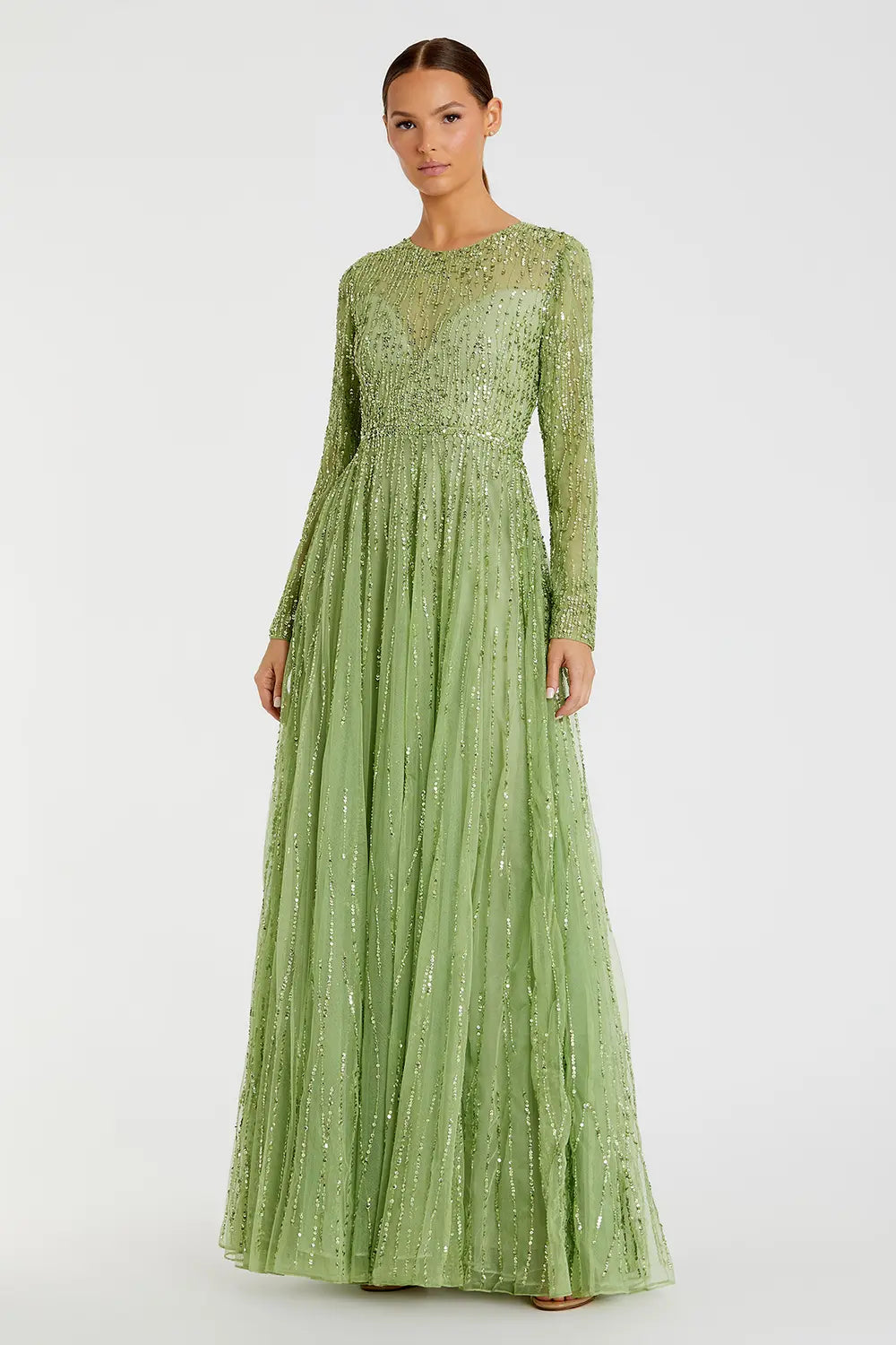 Long Sleeve High Neck Embellished Dress | Mac Duggal Dress 5636