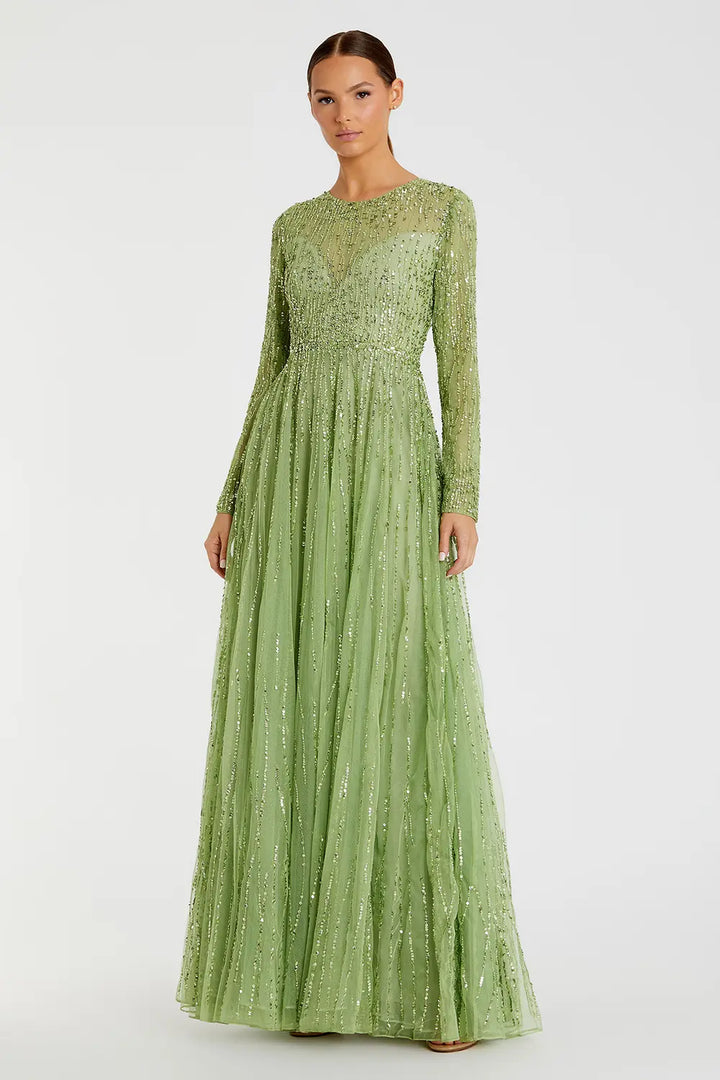 Long Sleeve High Neck Embellished Dress | Mac Duggal Dress 5636