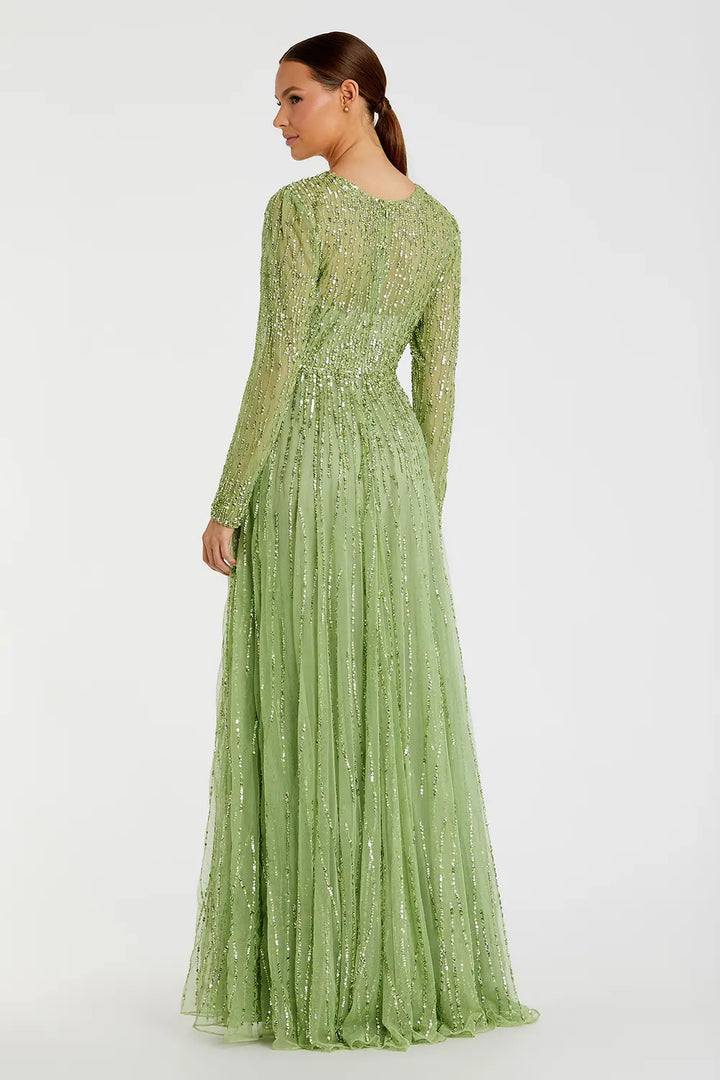 Long Sleeve High Neck Embellished Dress | Mac Duggal Dress 5636
