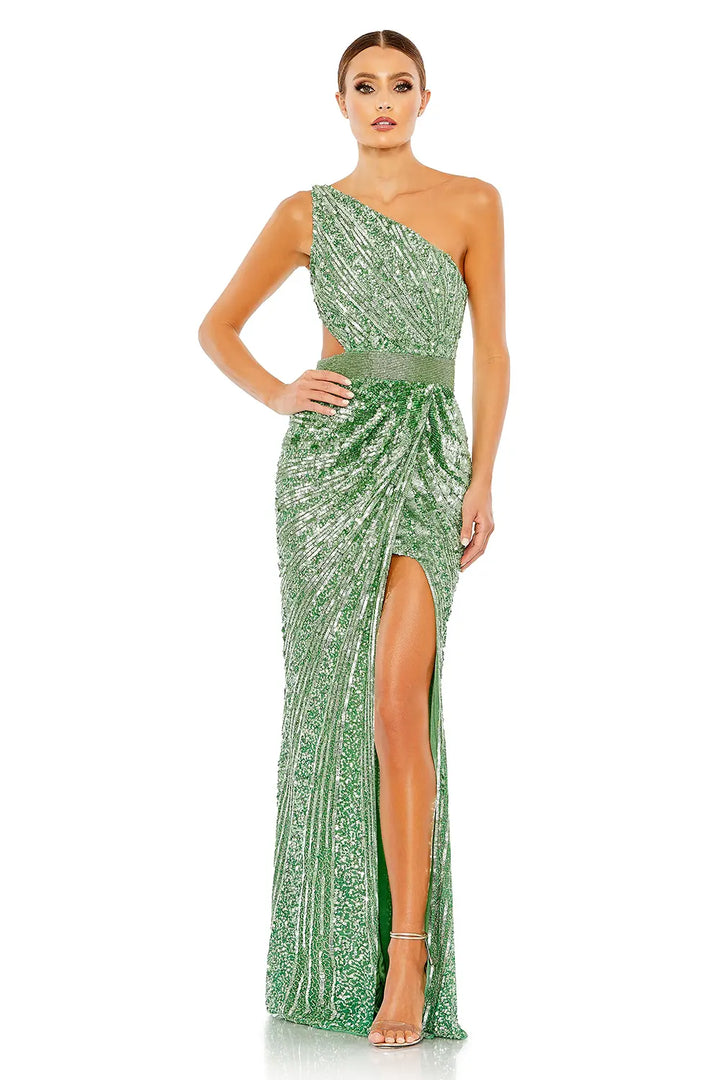 One-Shoulder Sequined Draped Lace-Up Gown | Mac Duggal Dress 5687