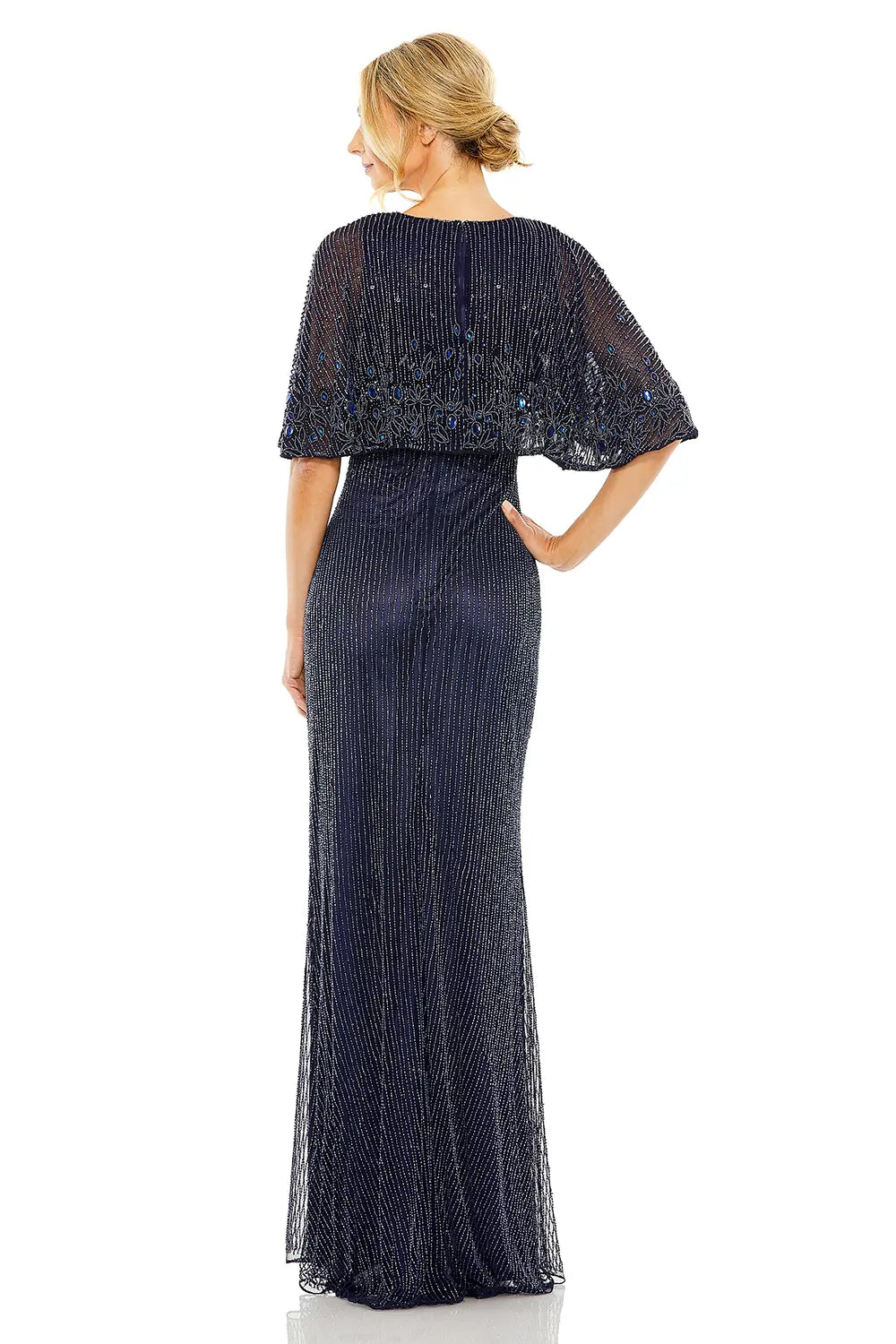 High Neck Column Gown with Embellished Cape | Mac Duggal Dress 5797