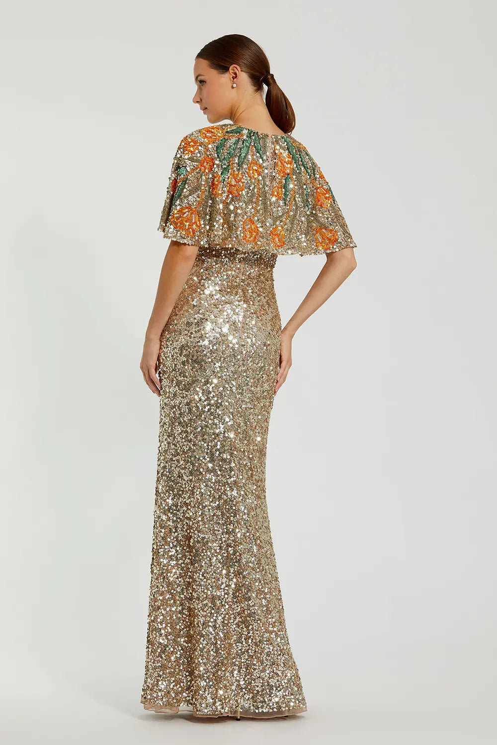 Floral Beaded Shawl Evening Gown | Mac Duggal Dress 6120