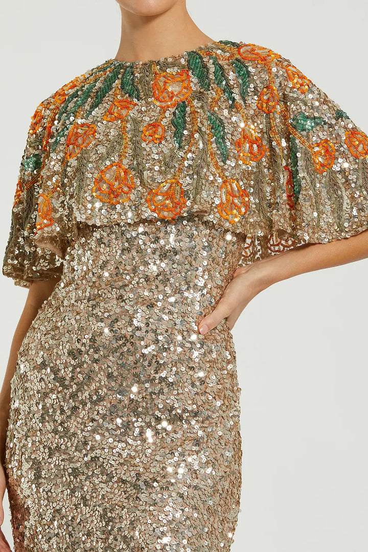 Floral Beaded Shawl Evening Gown | Mac Duggal Dress 6120