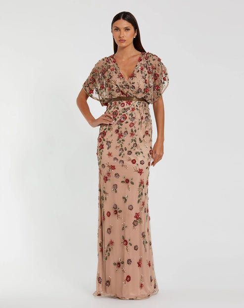 Embellished Blouson Evening Gown with Short Sleeves | Mac Duggal Dress 6158