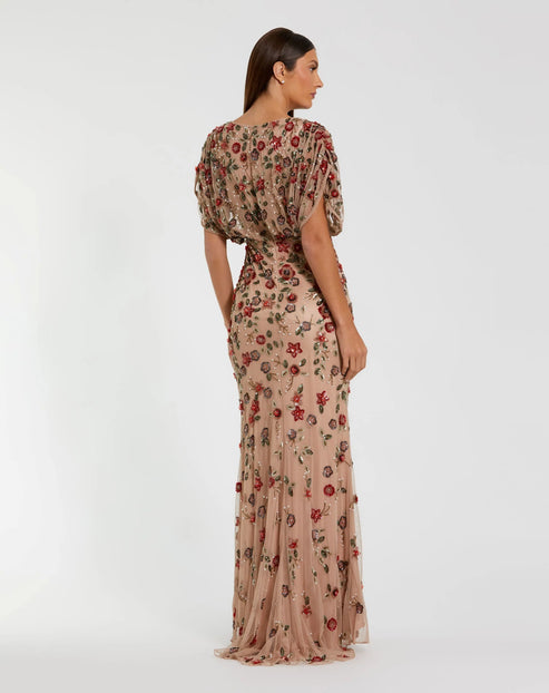 Embellished Blouson Evening Gown with Short Sleeves | Mac Duggal Dress 6158