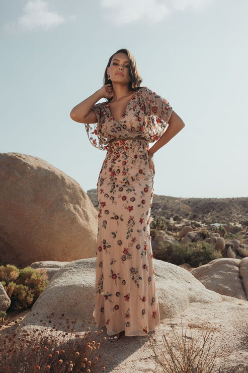 Embellished Blouson Evening Gown with Short Sleeves | Mac Duggal Dress 6158