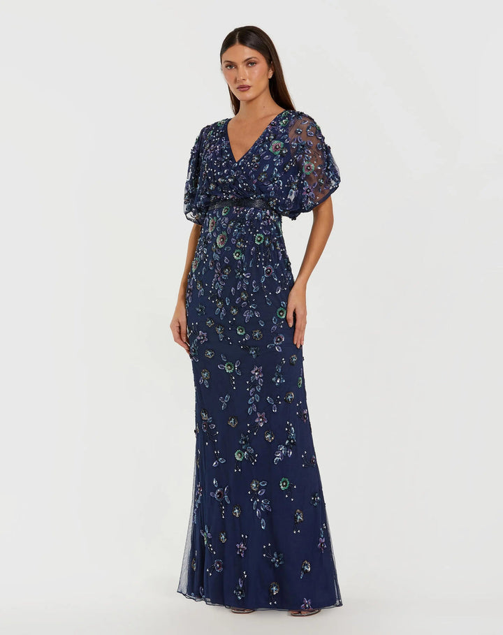 Embellished Blouson Evening Gown with Short Sleeves | Mac Duggal Dress 6158