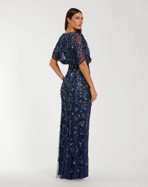 Embellished Blouson Evening Gown with Short Sleeves | Mac Duggal Dress 6158