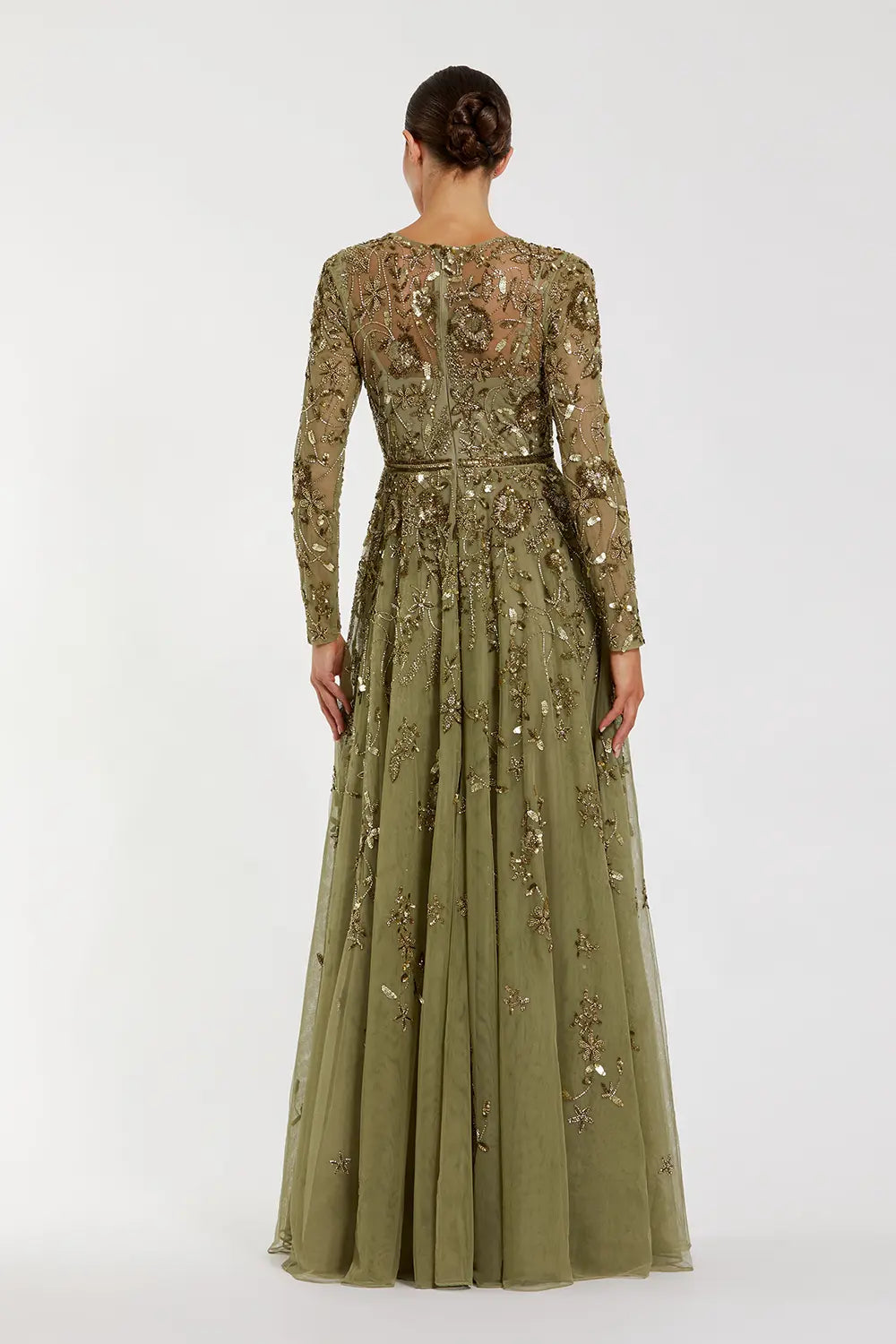 Hand-Embellished Floral Long Sleeve A-Line Gown | Mac Duggal Dress 6182