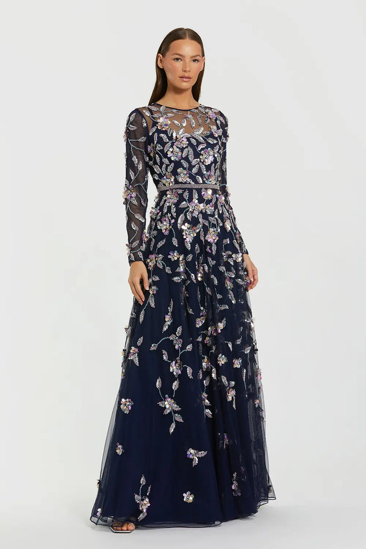 Floral Embellished Long Sleeve Gown | Mac Duggal Dress 6183