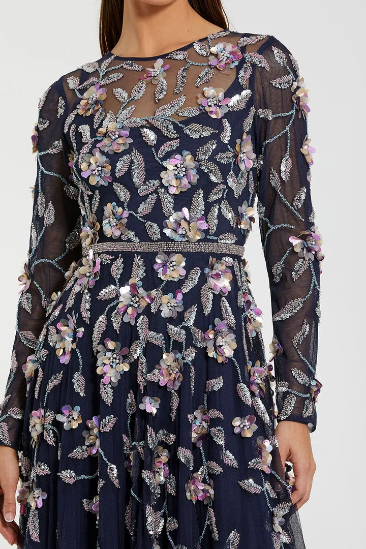 Floral Embellished Long Sleeve Gown | Mac Duggal Dress 6183