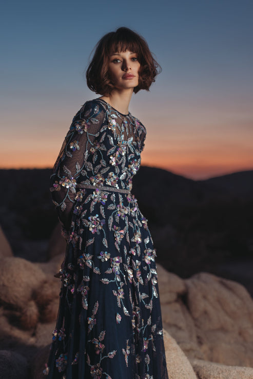 Floral Embellished Long Sleeve Gown | Mac Duggal Dress 6183