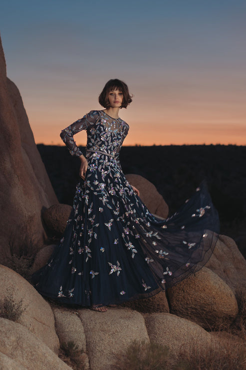 Floral Embellished Long Sleeve Gown | Mac Duggal Dress 6183