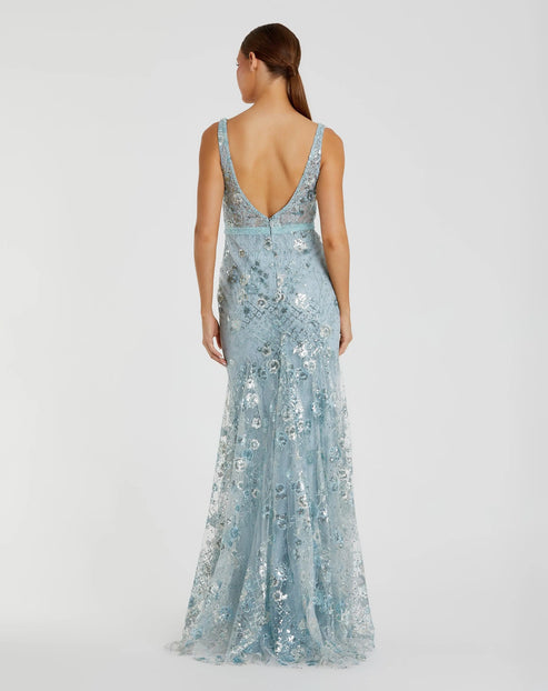 Sleeveless Plunge Neck Evening Gown with Beaded Detail | Mac Duggal Dress 67481