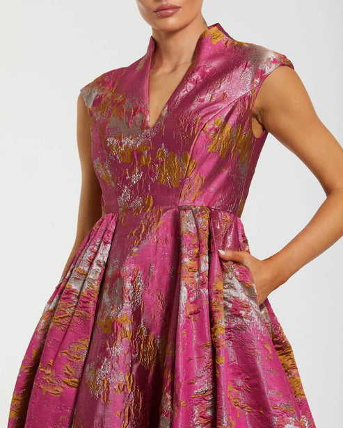 Metallic Jacquard Ball Gown with Mandarin Collar | Mac Duggal Dress 68956