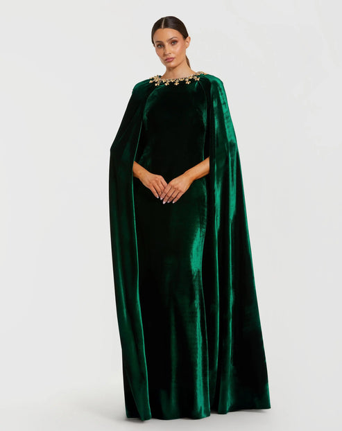 Embellished Neckline Velvet Cape Gown | Mac Duggal Dress 68977