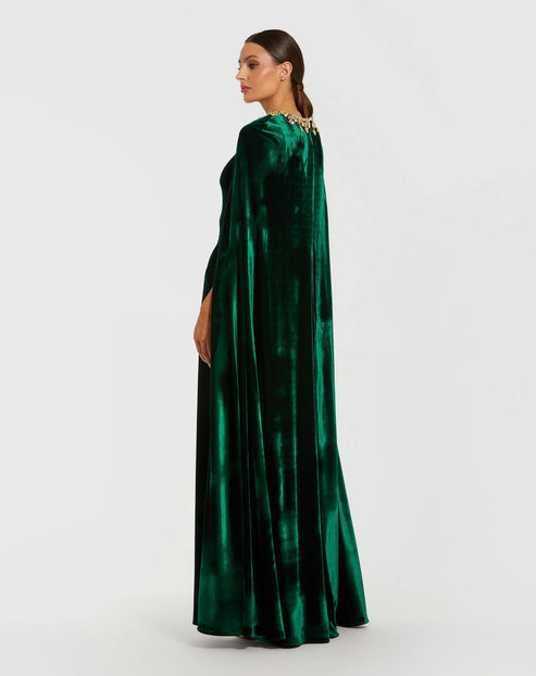 Embellished Neckline Velvet Cape Gown | Mac Duggal Dress 68977