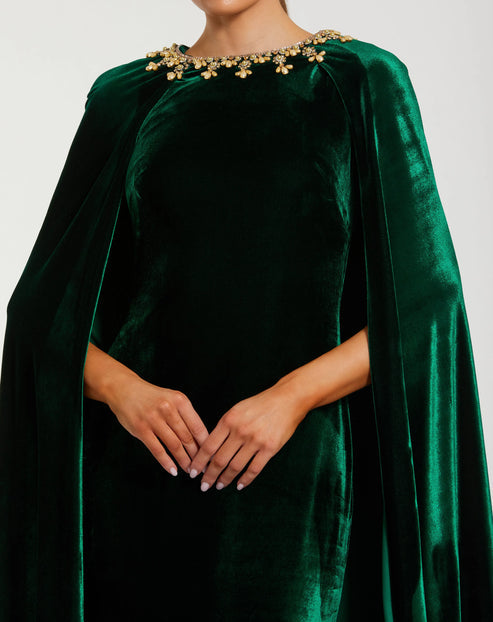 Embellished Neckline Velvet Cape Gown | Mac Duggal Dress 68977