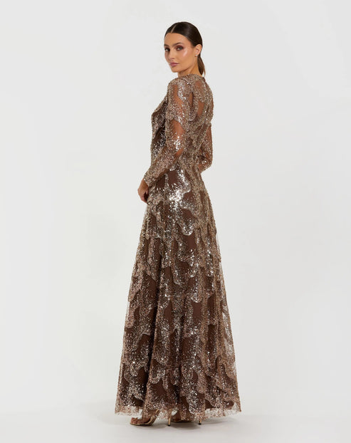 Beaded High-Neck Long-Sleeve Gown | Mac Duggal Dress 69005