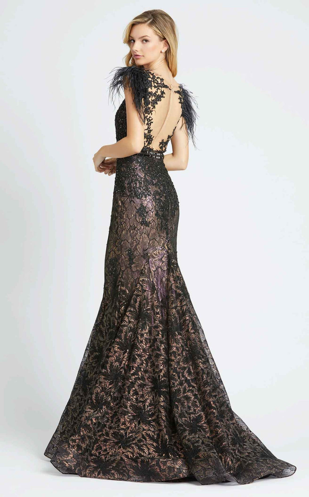 Mac Duggal Style 79230 Embellished Feather Cap Sleeve Trumpet Gown
