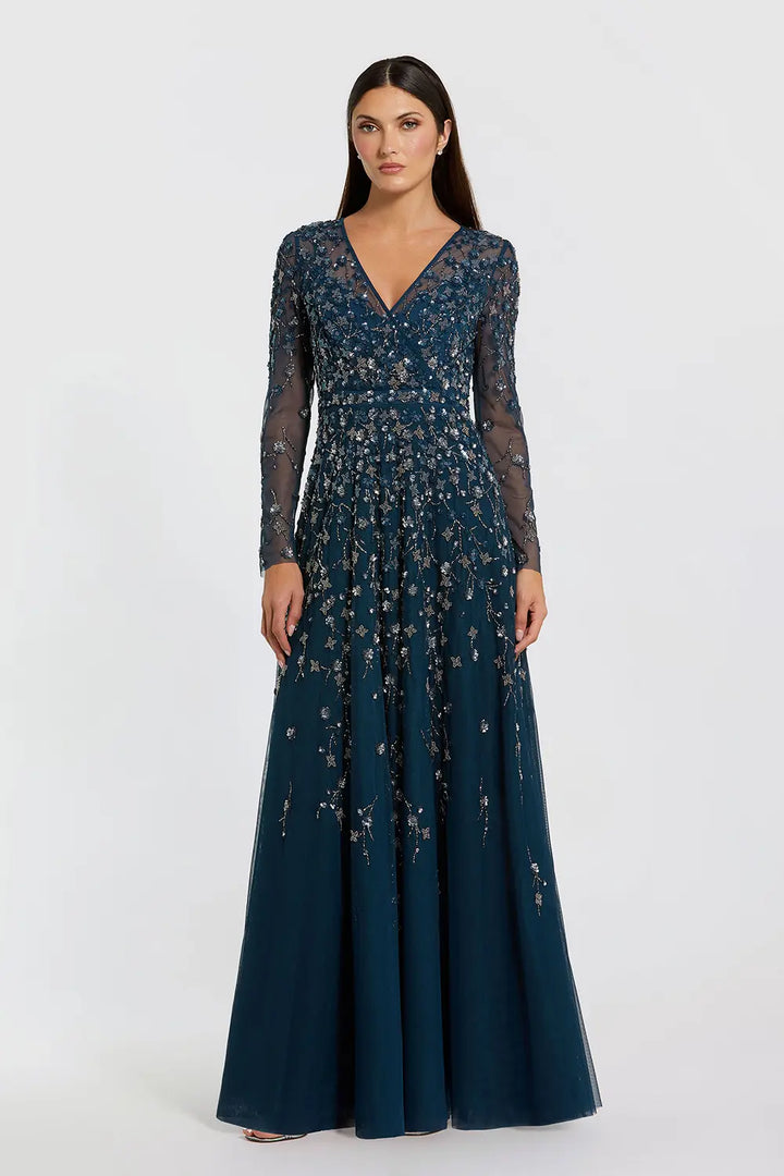 Embellished Wrap Bodice A-Line Evening Gown | Mac Duggal Dress 9131