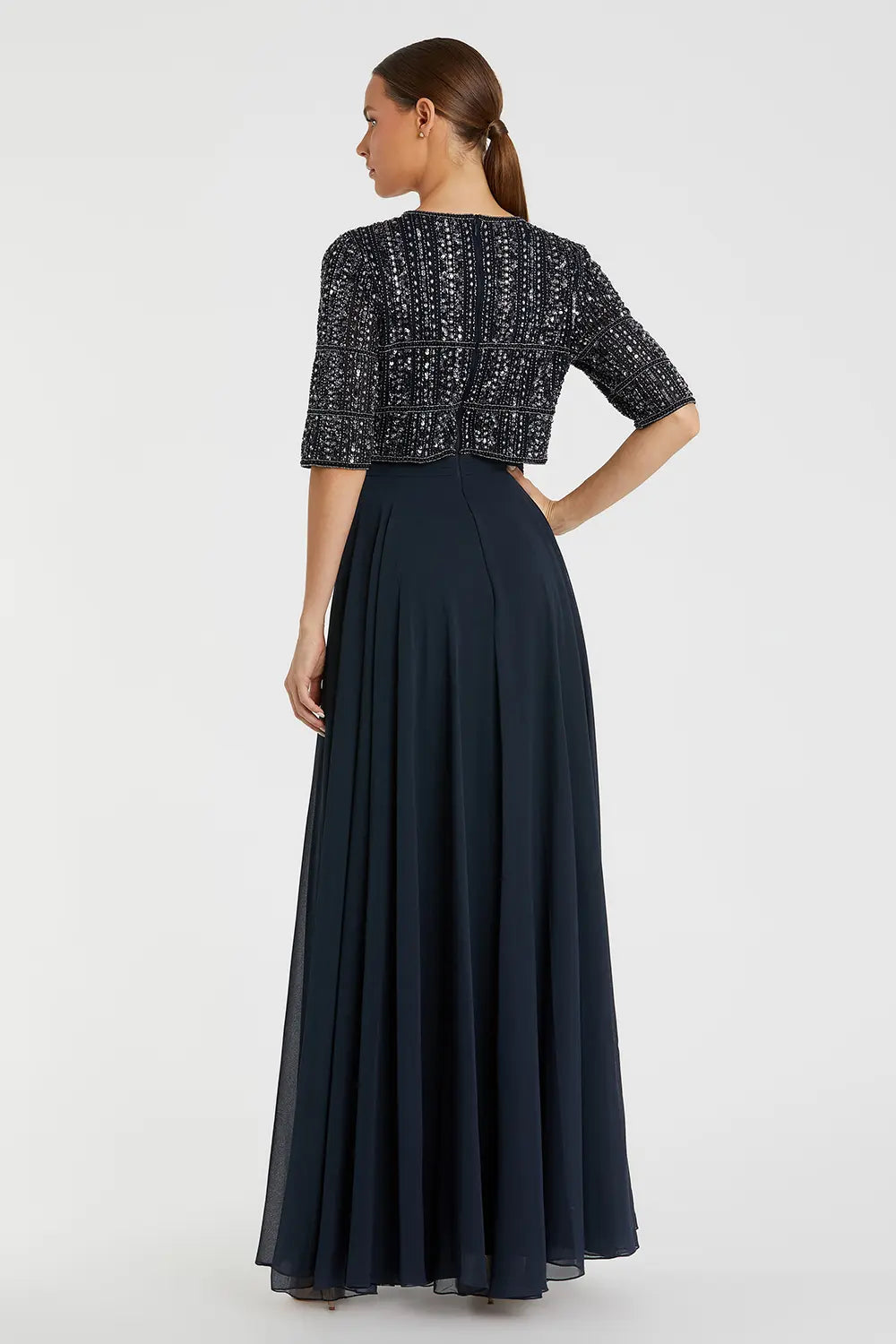 Flowing Chiffon Gown with Fully Beaded Top | Mac Duggal Dress 9180
