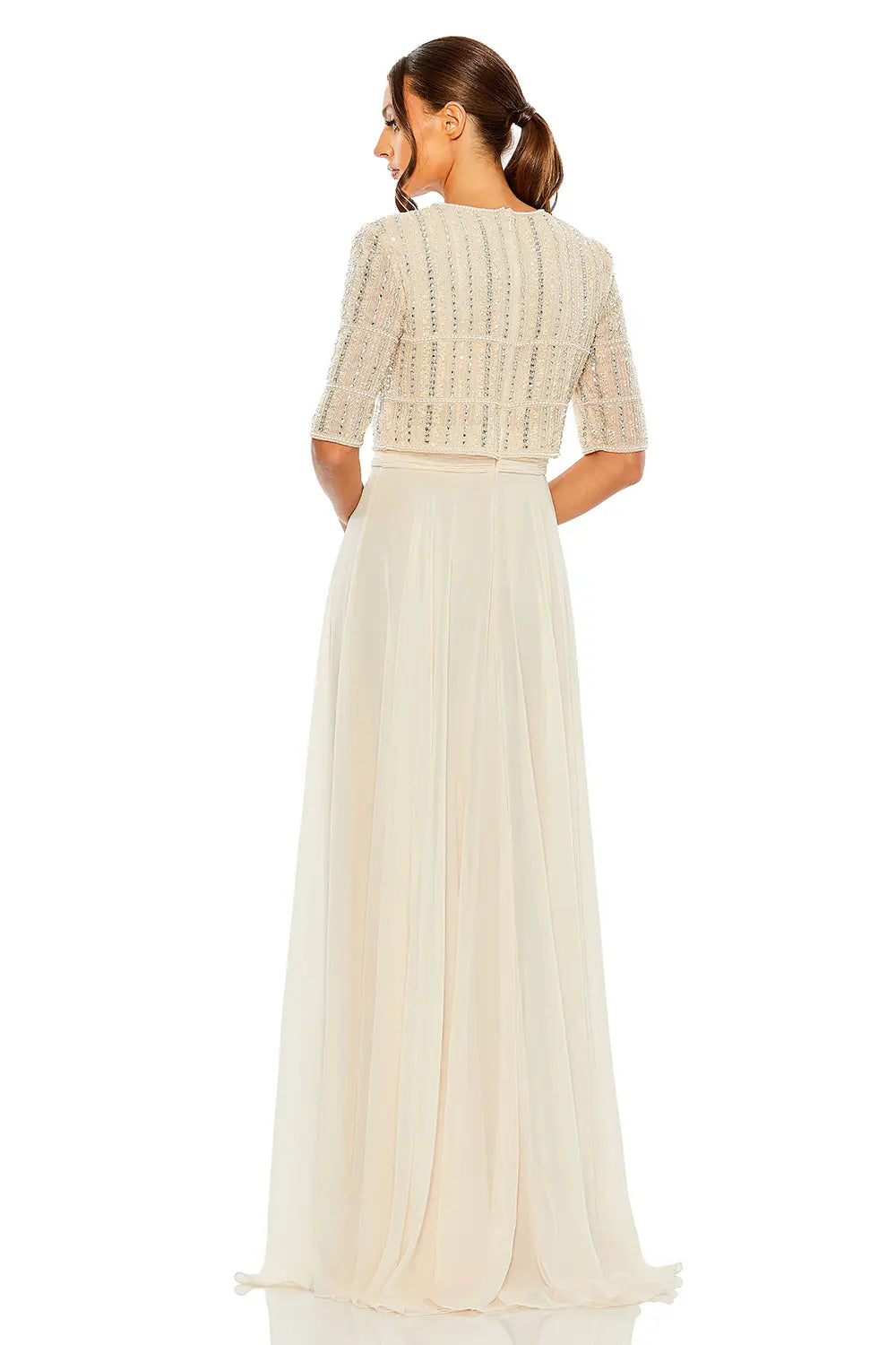 Flowing Chiffon Gown with Fully Beaded Top | Mac Duggal Dress 9180