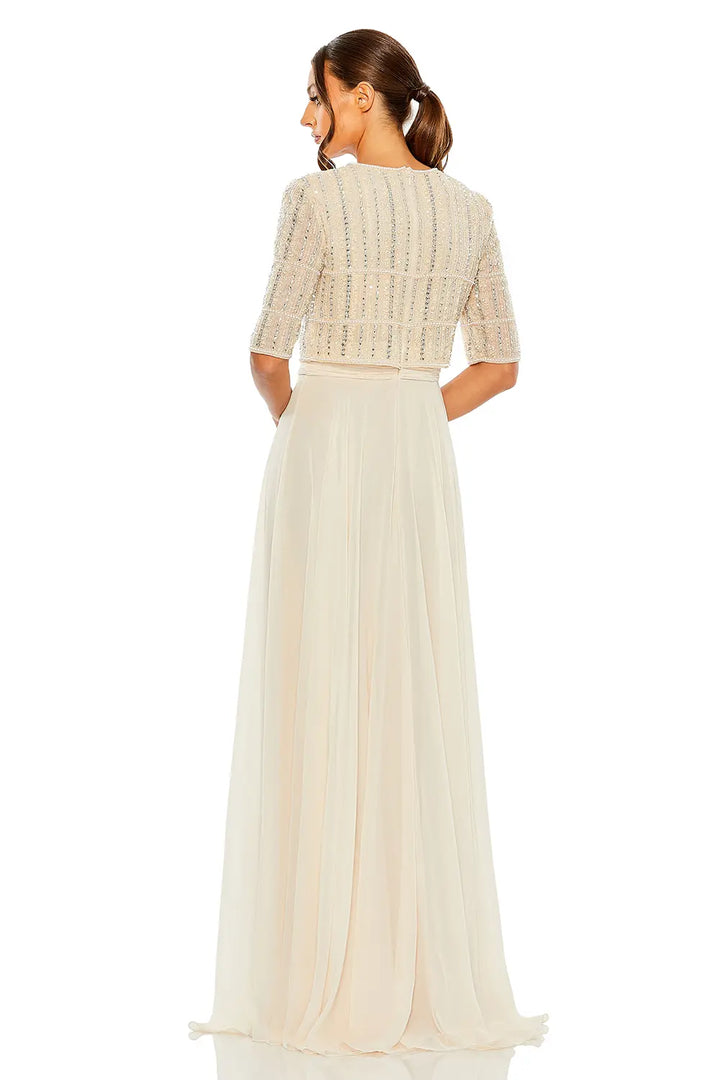 Flowing Chiffon Gown with Fully Beaded Top | Mac Duggal Dress 9180