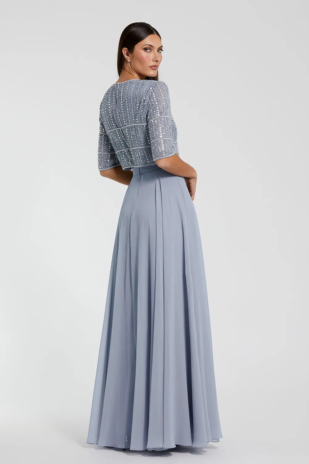 Flowing Chiffon Gown with Fully Beaded Top | Mac Duggal Dress 9180