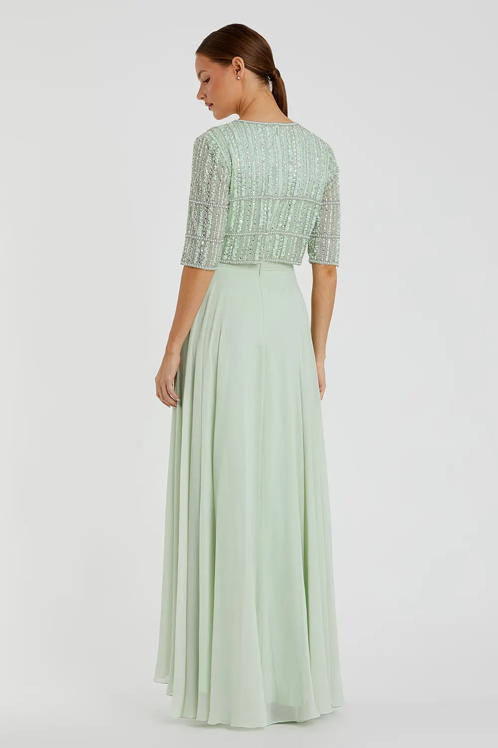 Flowing Chiffon Gown with Fully Beaded Top | Mac Duggal Dress 9180