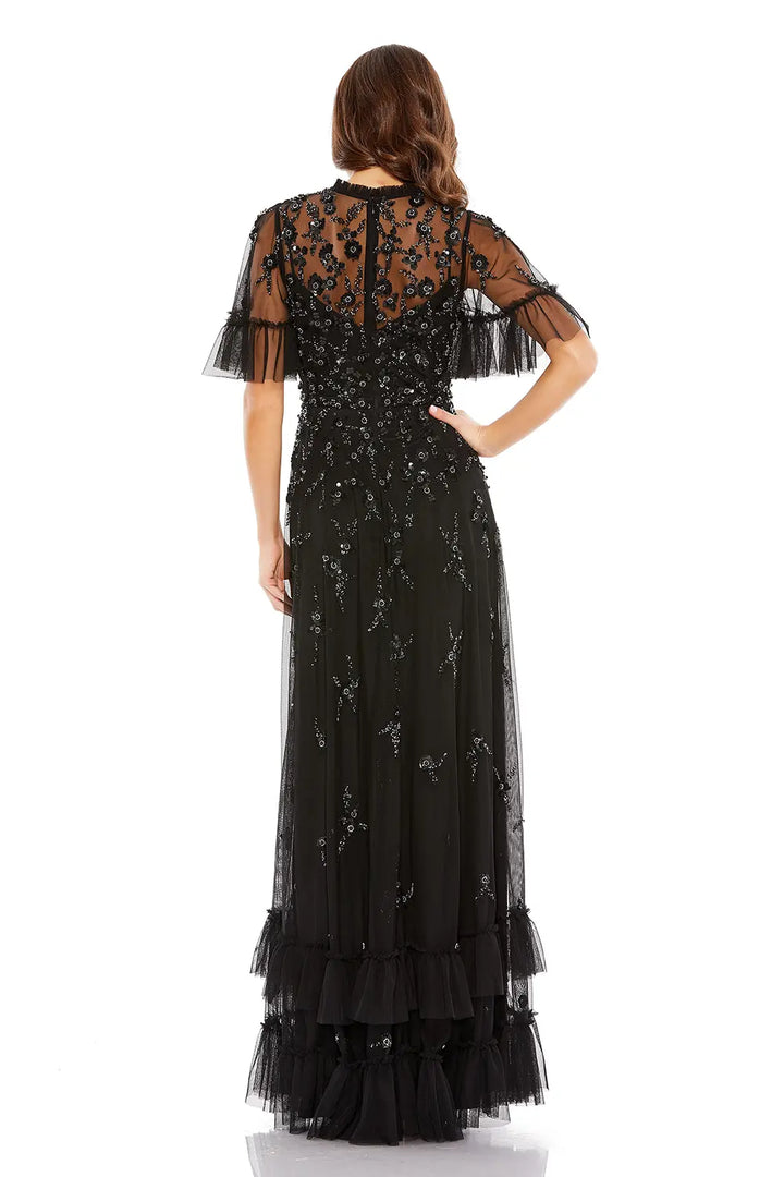 Flutter Sleeve A-Line Dress with Ruffle and Floral Detail | Mac Duggal Dress 9199