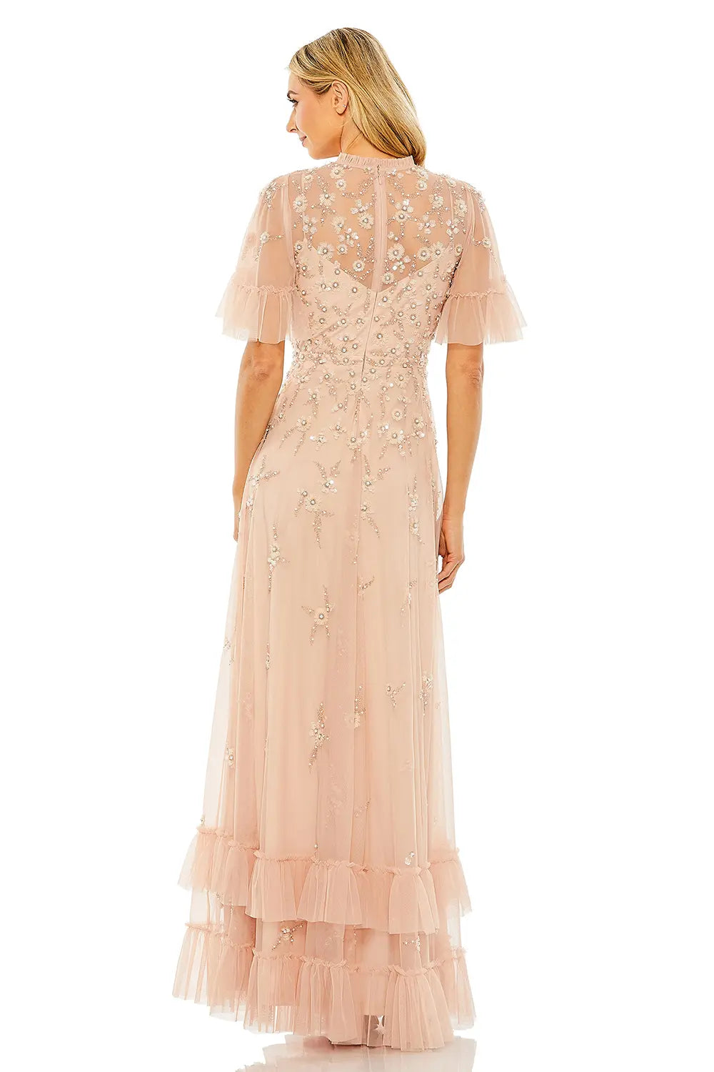 Flutter Sleeve A-Line Dress with Ruffle and Floral Detail | Mac Duggal Dress 9199