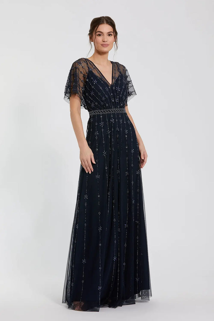 V-Neck Embellished A-Line Gown | Mac Duggal Dress 9223