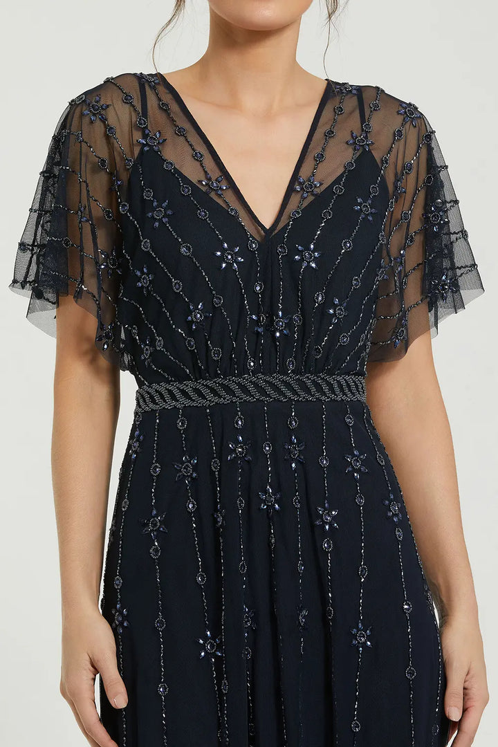 V-Neck Embellished A-Line Gown | Mac Duggal Dress 9223