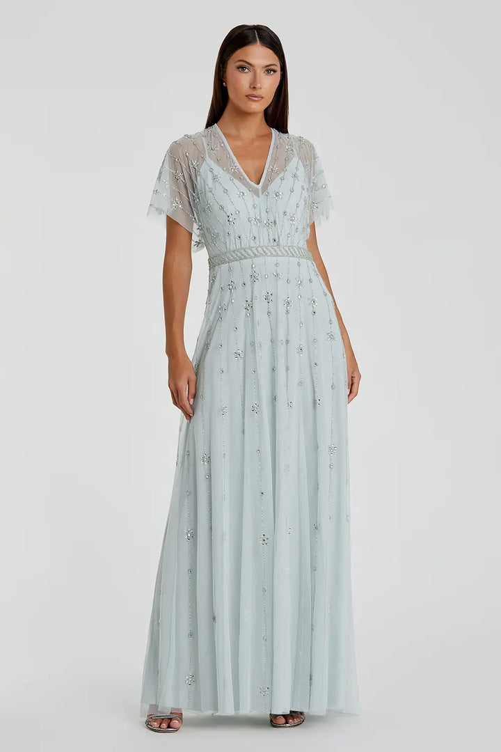 V-Neck Embellished A-Line Gown | Mac Duggal Dress 9223