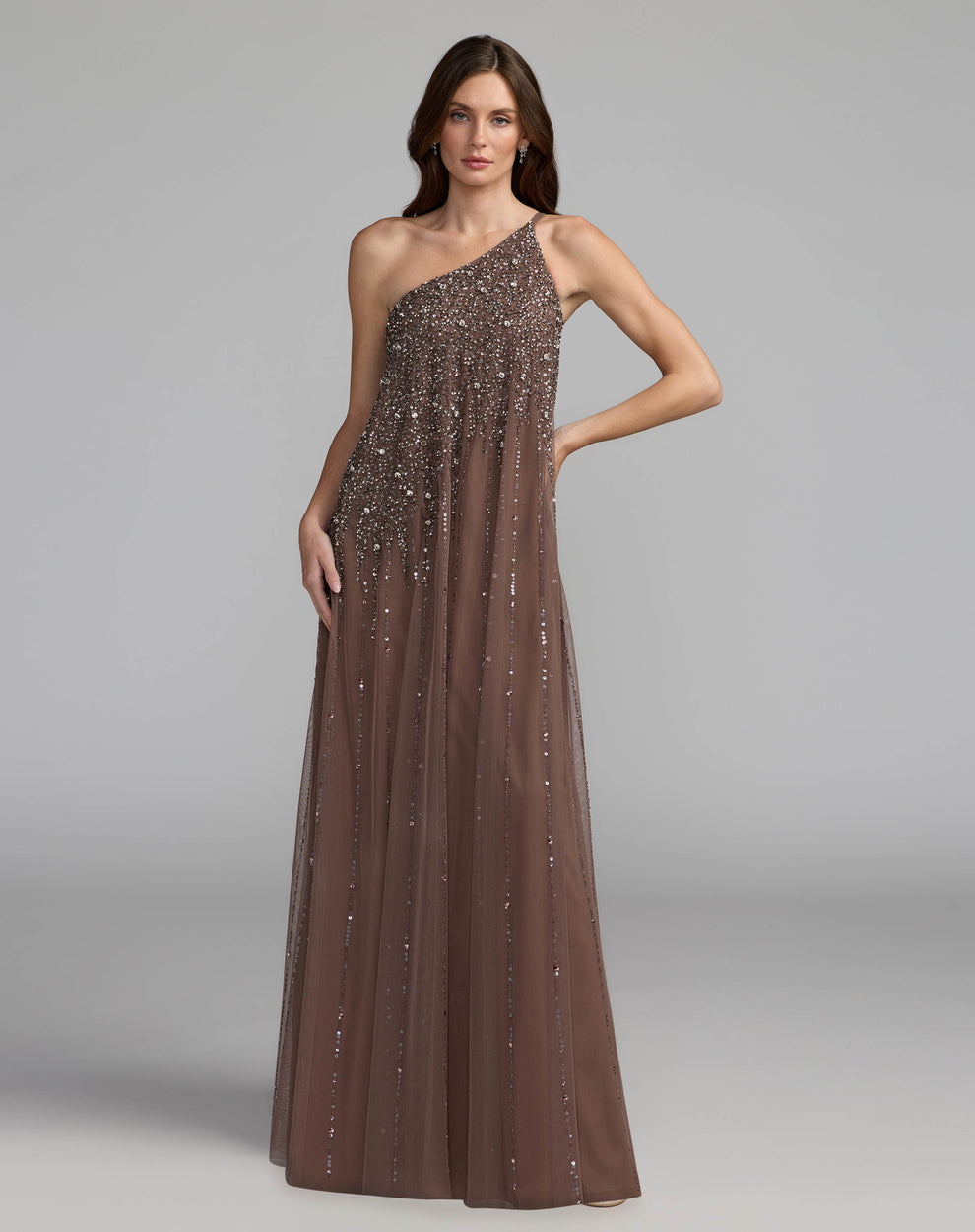 Mac Duggal Style 9224 Embellished One Shoulder Trapeze A Line Gown Dress