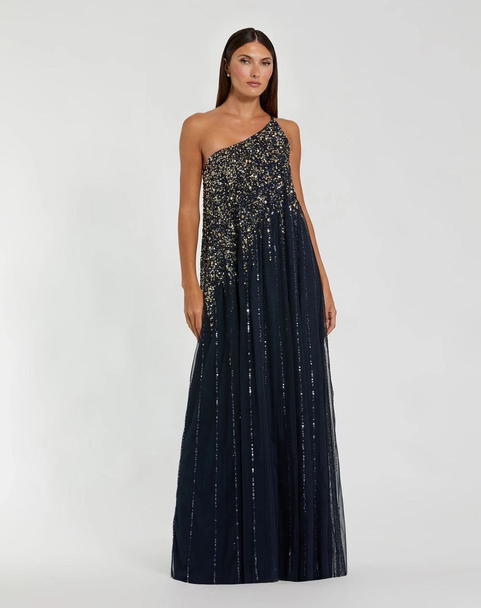Mac Duggal Style 9224 Embellished One Shoulder Trapeze A Line Gown Dress
