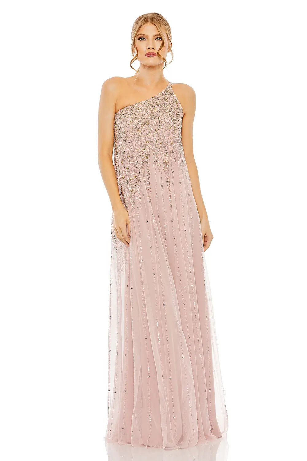 Embellished One-Shoulder Trapeze A-Line Gown | Mac Duggal Dress 9224