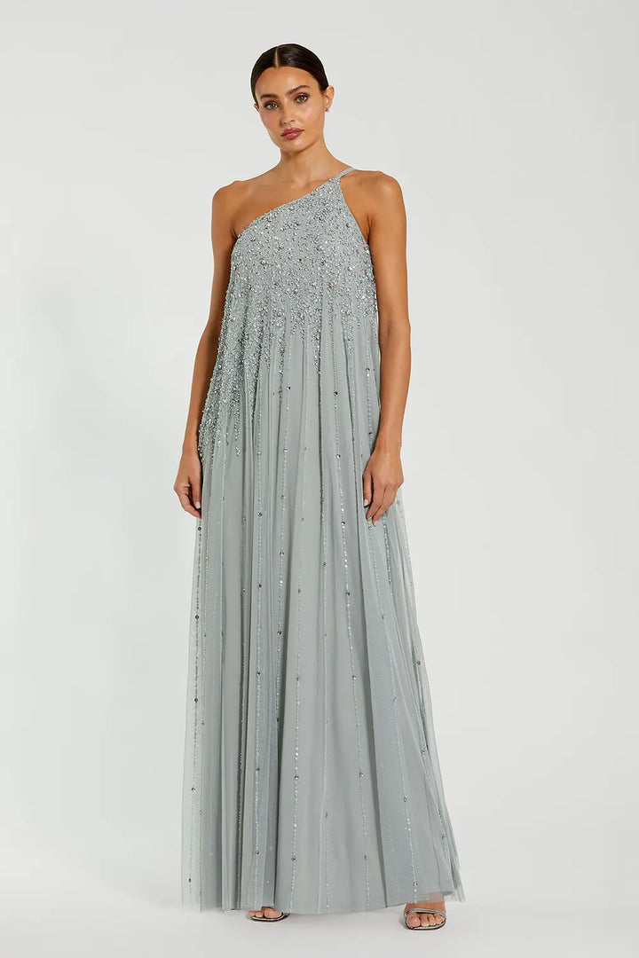 Embellished One-Shoulder Trapeze A-Line Gown | Mac Duggal Dress 9224