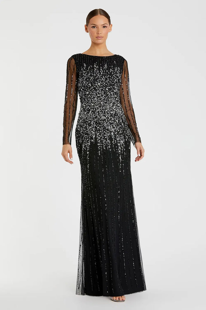 Long Sleeve Sequin High Neck Evening Gown | Mac Duggal Dress 9226