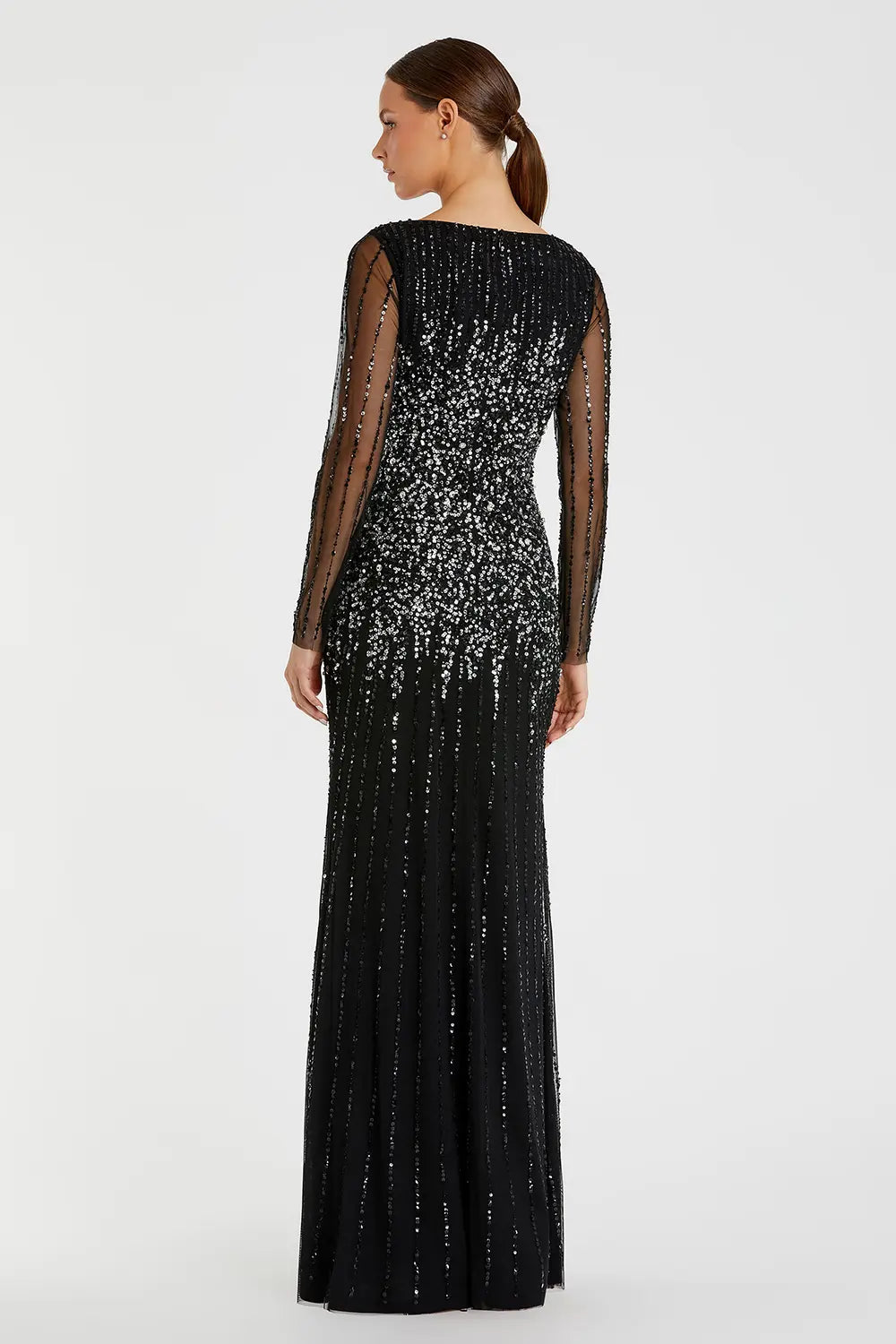 Long Sleeve Sequin High Neck Evening Gown | Mac Duggal Dress 9226