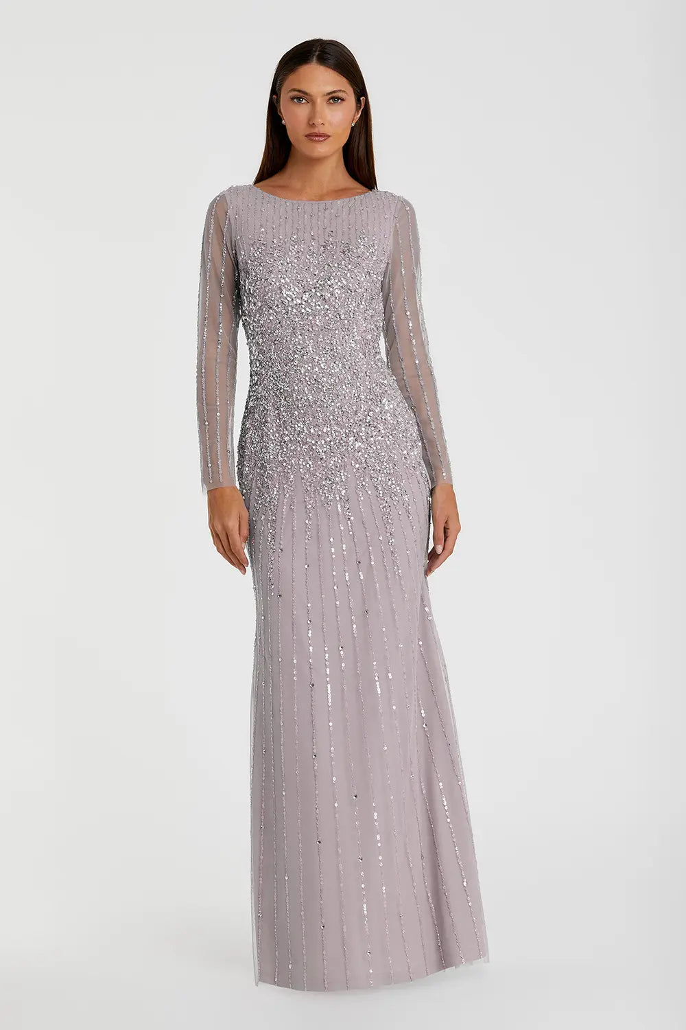 Long Sleeve Sequin High Neck Evening Gown | Mac Duggal Dress 9226