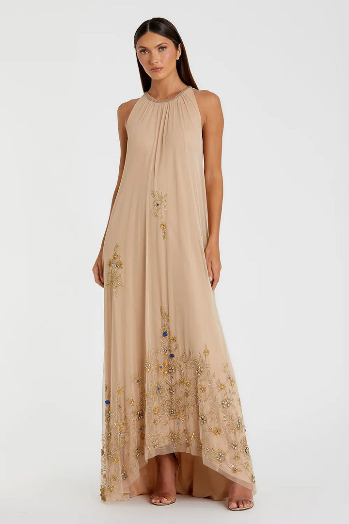 Floral Embellished High Neck Trapeze Gown | Mac Duggal Dress 9232