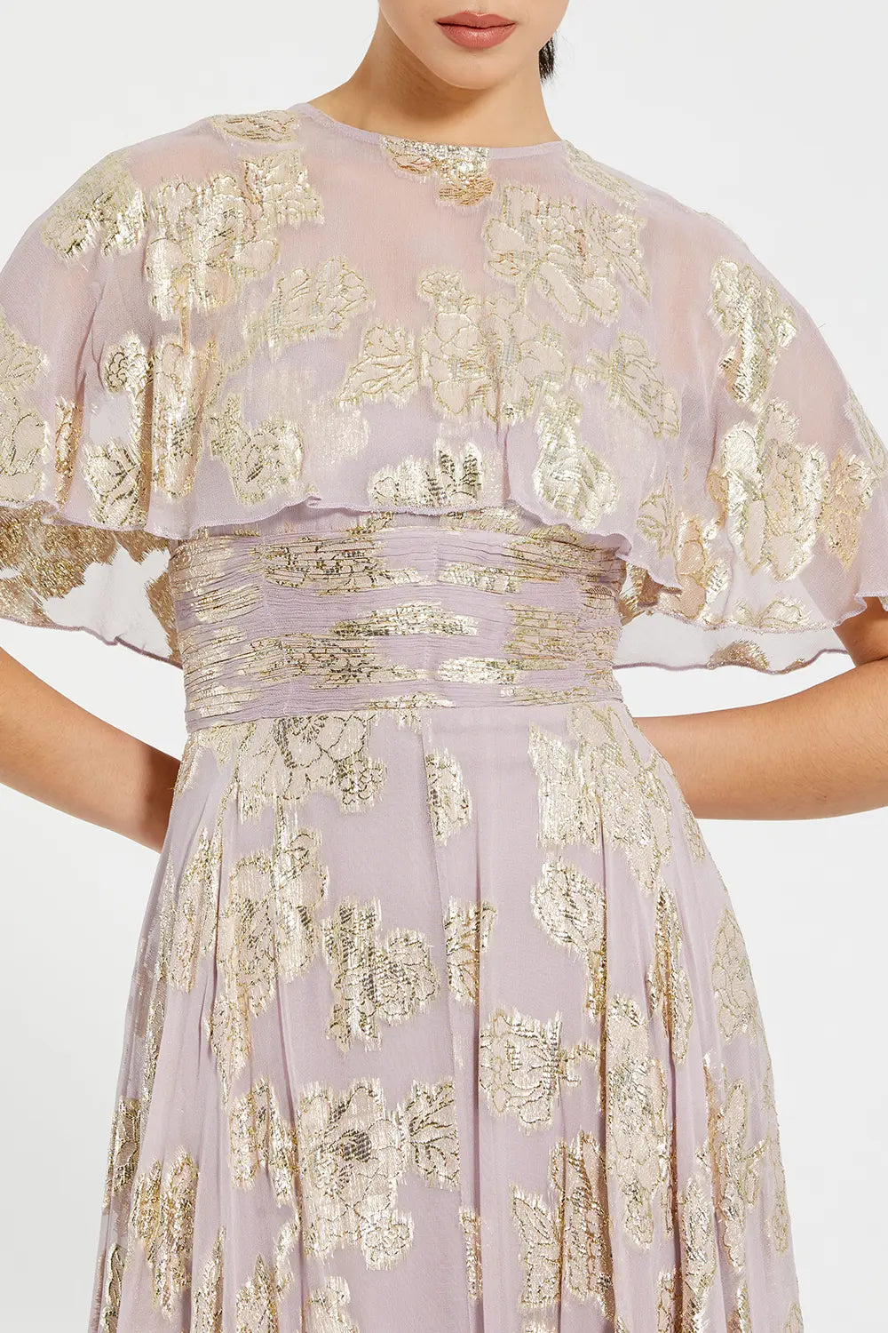 Floral Chiffon A-Line Gown with Cape Sleeves | Mac Duggal Dress 9304