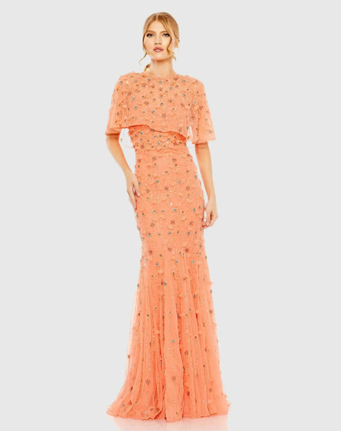 Illusion Cape Sleeve Embellished Gown | Mac Duggal Dress 93653