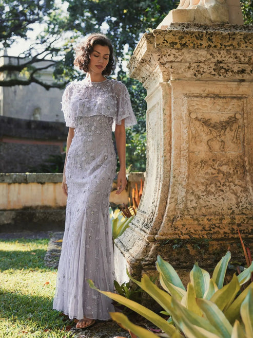 Illusion Cape Sleeve Embellished Gown | Mac Duggal Dress 93653