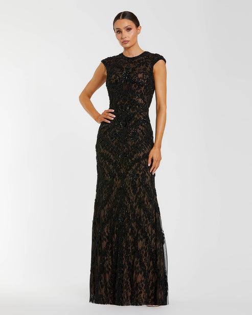 Embellished Cap Sleeve Lace Gown | Mac Duggal Dress 94276