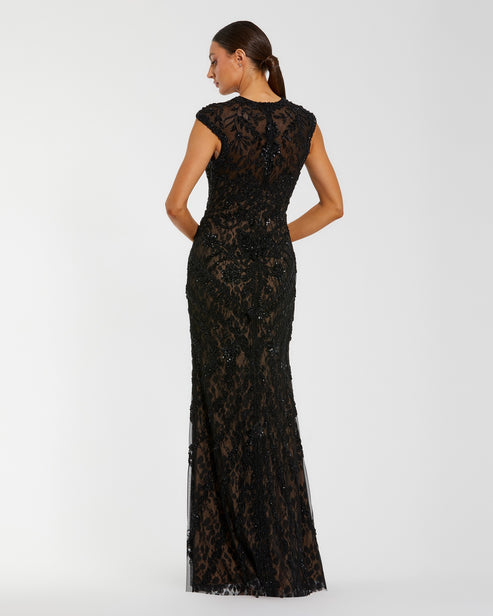 Embellished Cap Sleeve Lace Gown | Mac Duggal Dress 94276